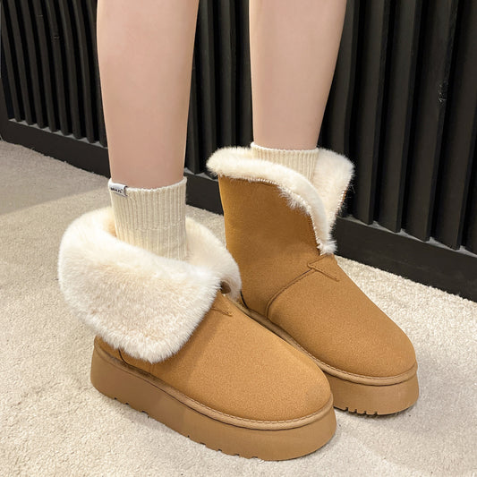 Bottes de neige chaudes d'hiver pour femmes, chaussures pliables en coton polaire, en velours et en peluche épaisse, nouvelle mode