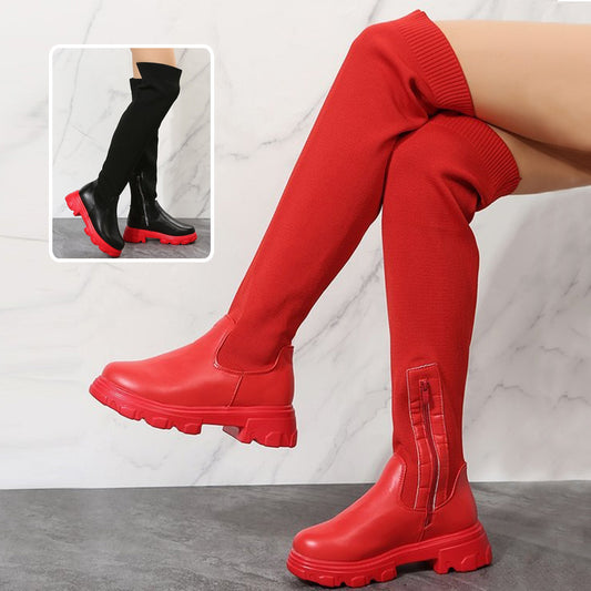 Bottes longues femmes chaussures d'hiver mode côté fermeture éclair genou bottes hautes